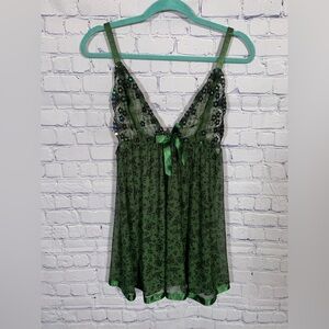 Womes Sheer Floral Lace Babydoll Top Green Sz 1X Forest Fairy Grunge Whimsigoth